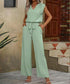 Women’s Solid Color Sleeveless Top & Belted Long Pants Set