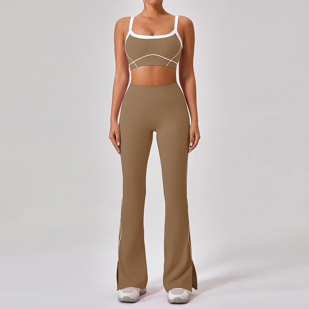 Outdoor Sports Yoga Suit – Women's Spaghetti Strap Contrast Color Fitness Set