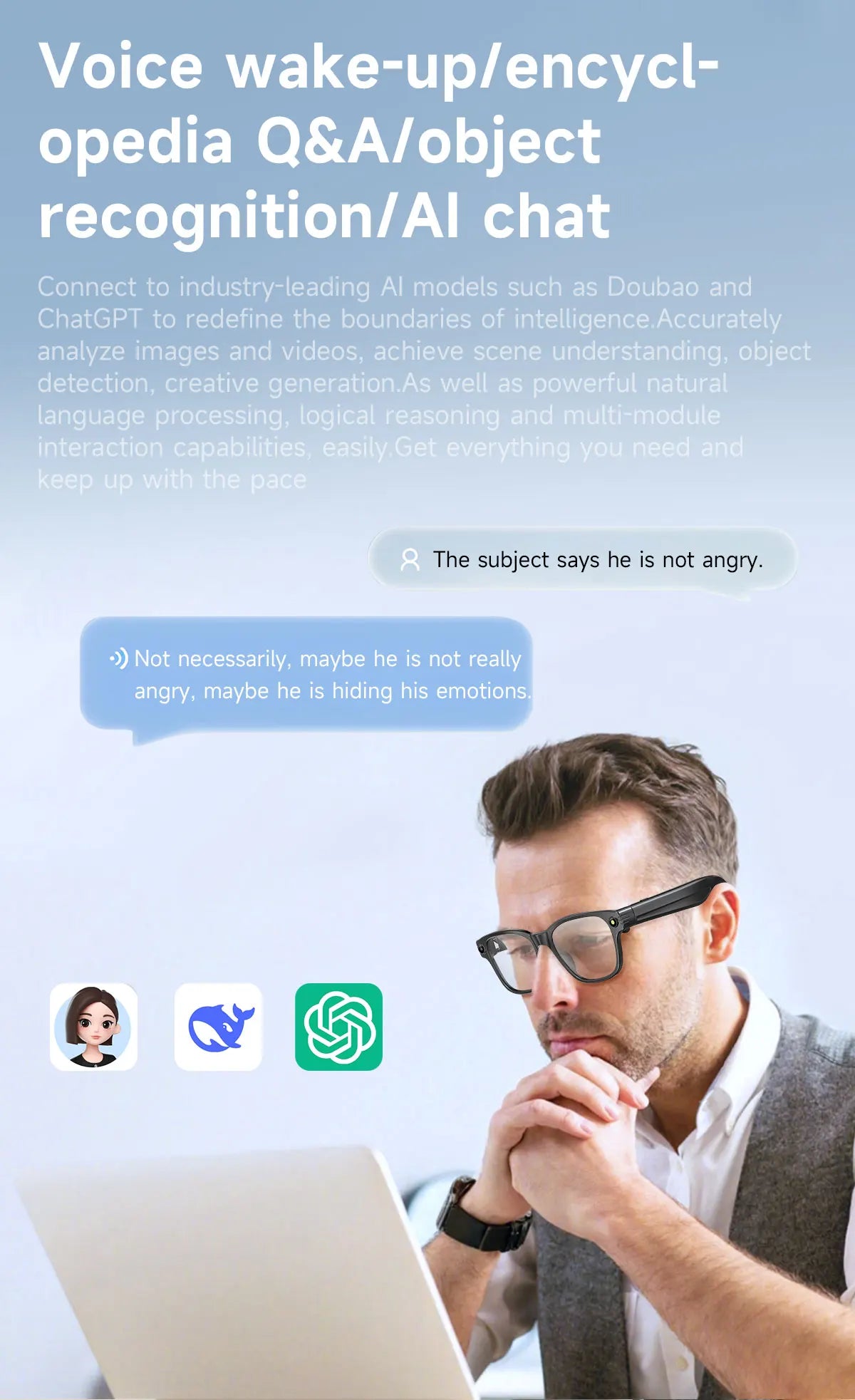 Smart Glasses With 8M HD camera 1200P anti-shake HD video AI intelligent voice assistant Real-time translation Object recognion