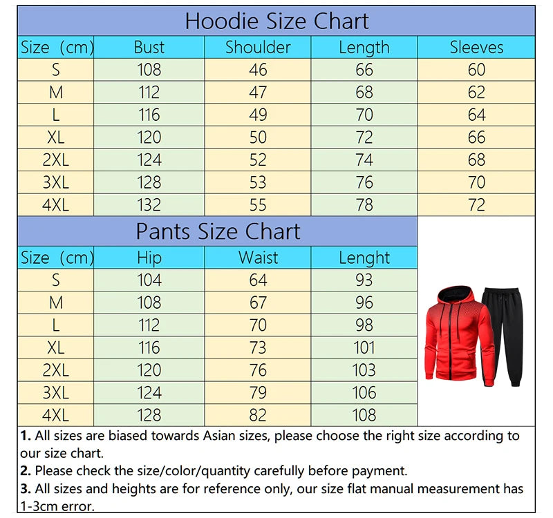 Men's Zip-up Hoodie Black Sweat Pants Fall & Winter