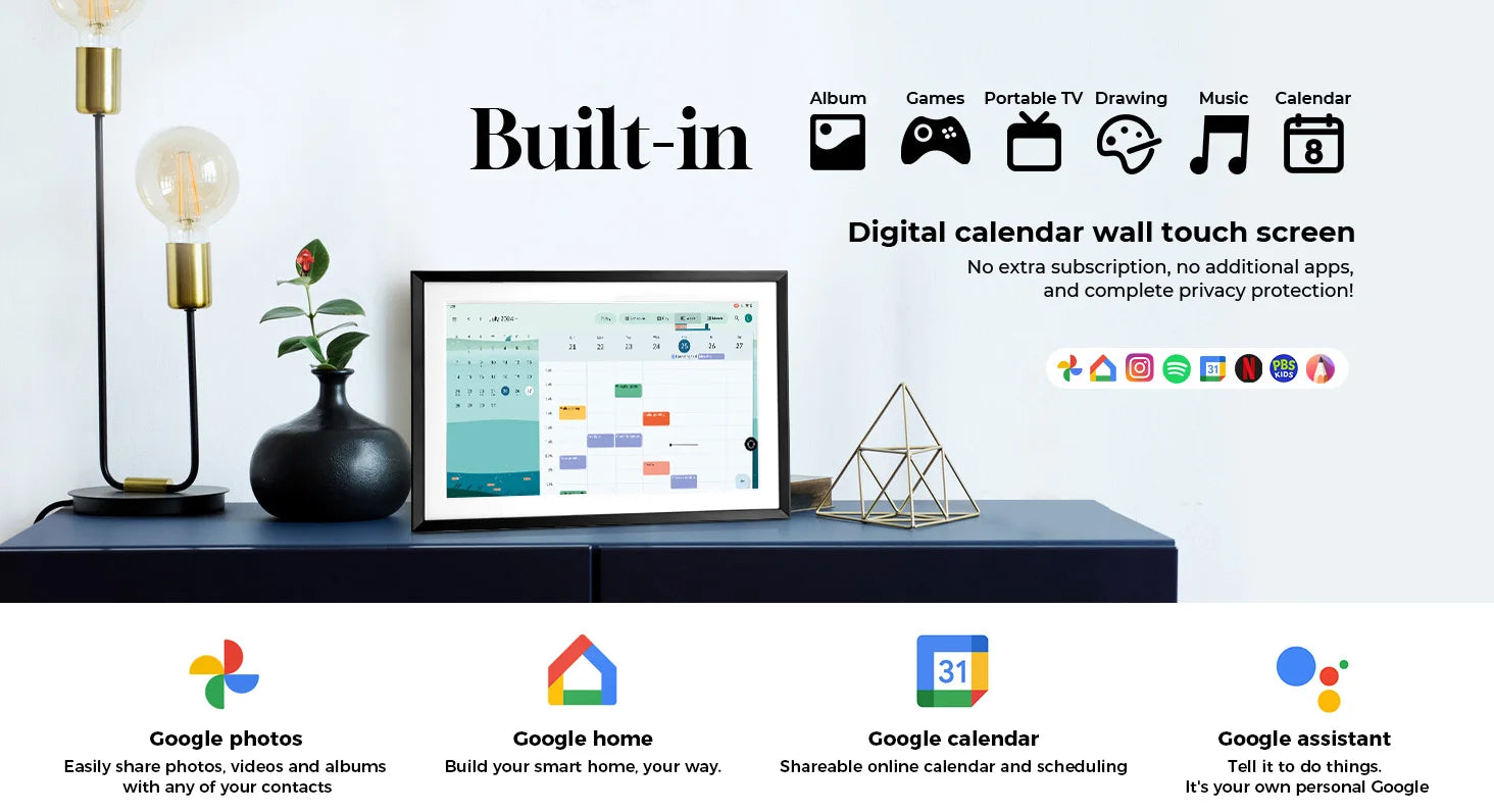 15.6 Inch Changing Smart Display Canvas touchscreen Google Calendar&HomeHub&Assistant Smart TV Gift for Family Music Frame