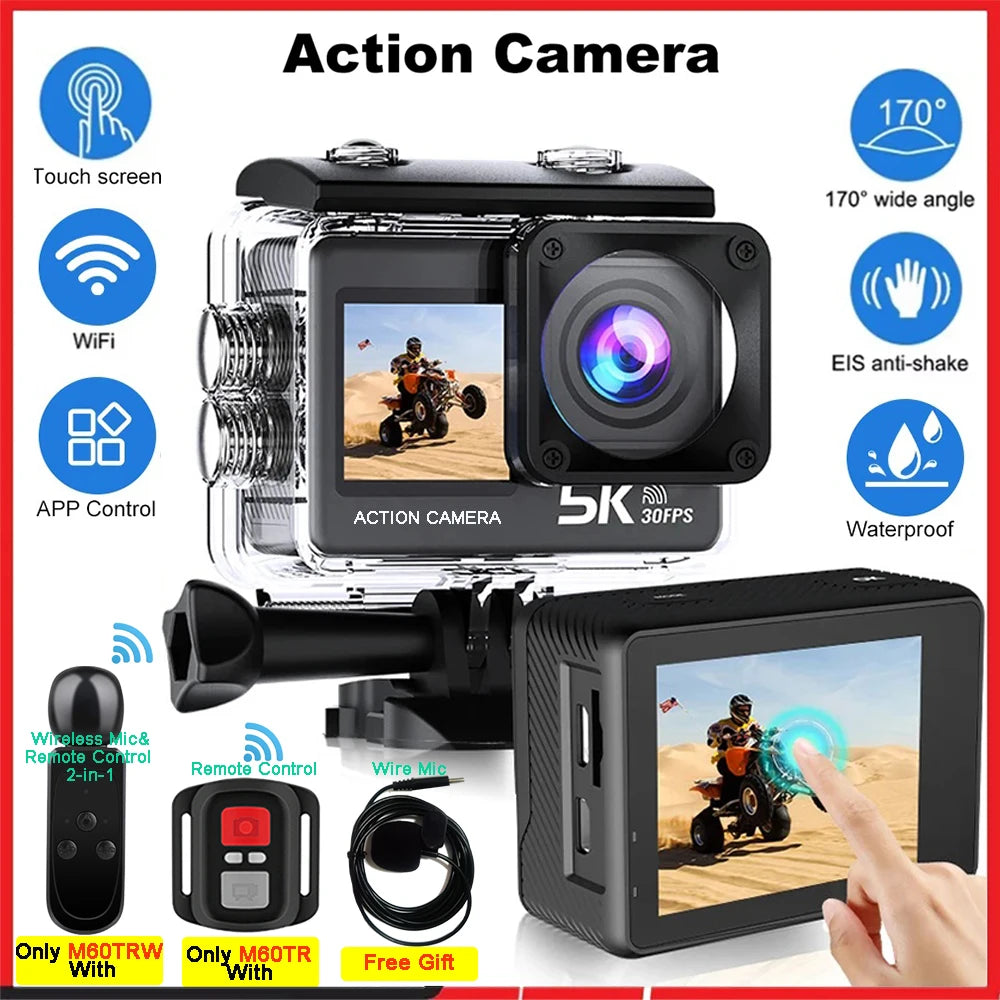AdventurePro Action Camera 5K 4K60FPS 50MP 2" Touch Dual Screen 5X Zoom