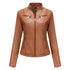 Women's Slim Leather Jacket, Stand-up Collar, Zipper Stitching, Monochromatic Coat, Fashion Clothing, New