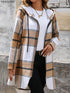 2025 Women Autumn Long Hooded Coat Female Brown Plaid Print Jacket Zipper Long Sleeve Coat Winter Lady Casual Outwear Clothing