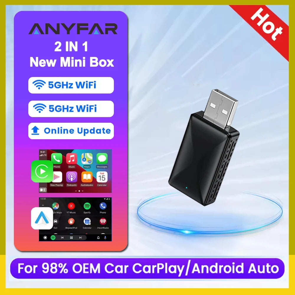 2 in 1 Smart Wireless CarPlay Adapter Automatic Connection Compatible with 98% of Cars For Car Radio