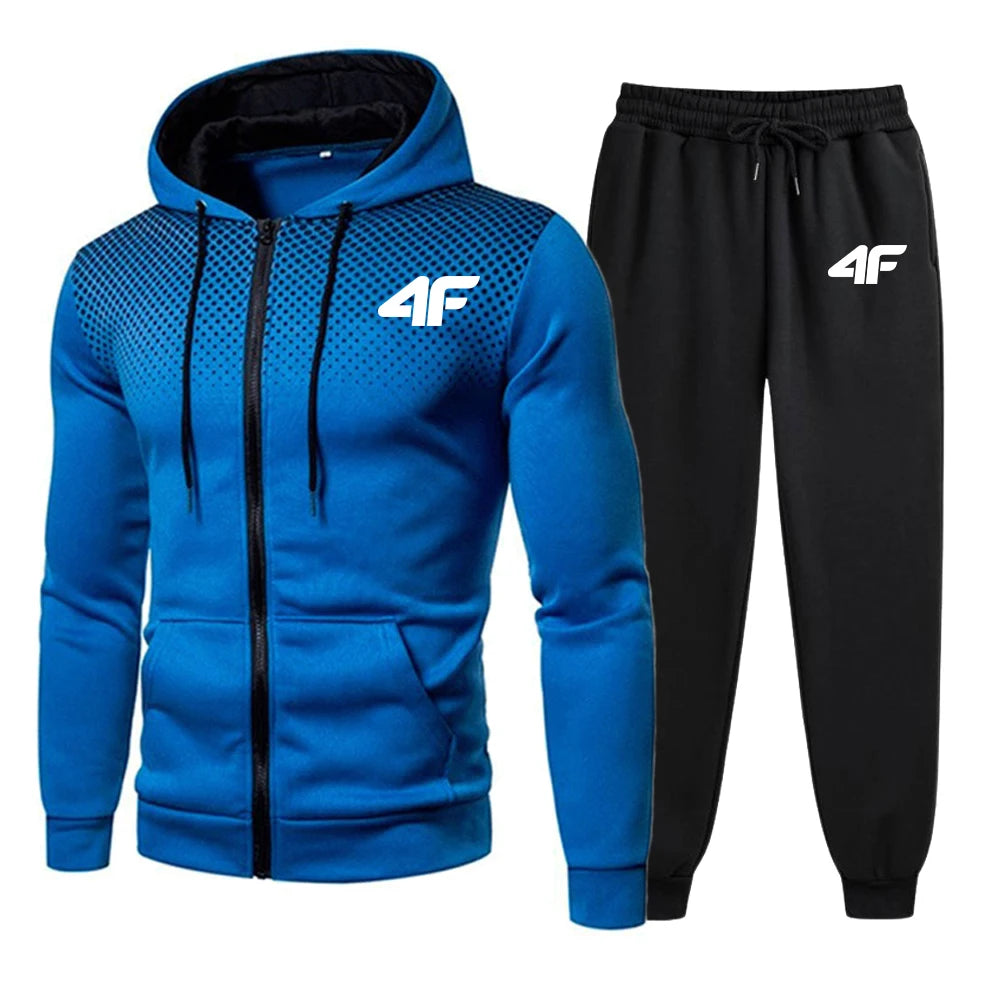 Men's Zip-up Hoodie Black Sweat Pants Fall & Winter