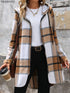 2025 Women Autumn Long Hooded Coat Female Brown Plaid Print Jacket Zipper Long Sleeve Coat Winter Lady Casual Outwear Clothing