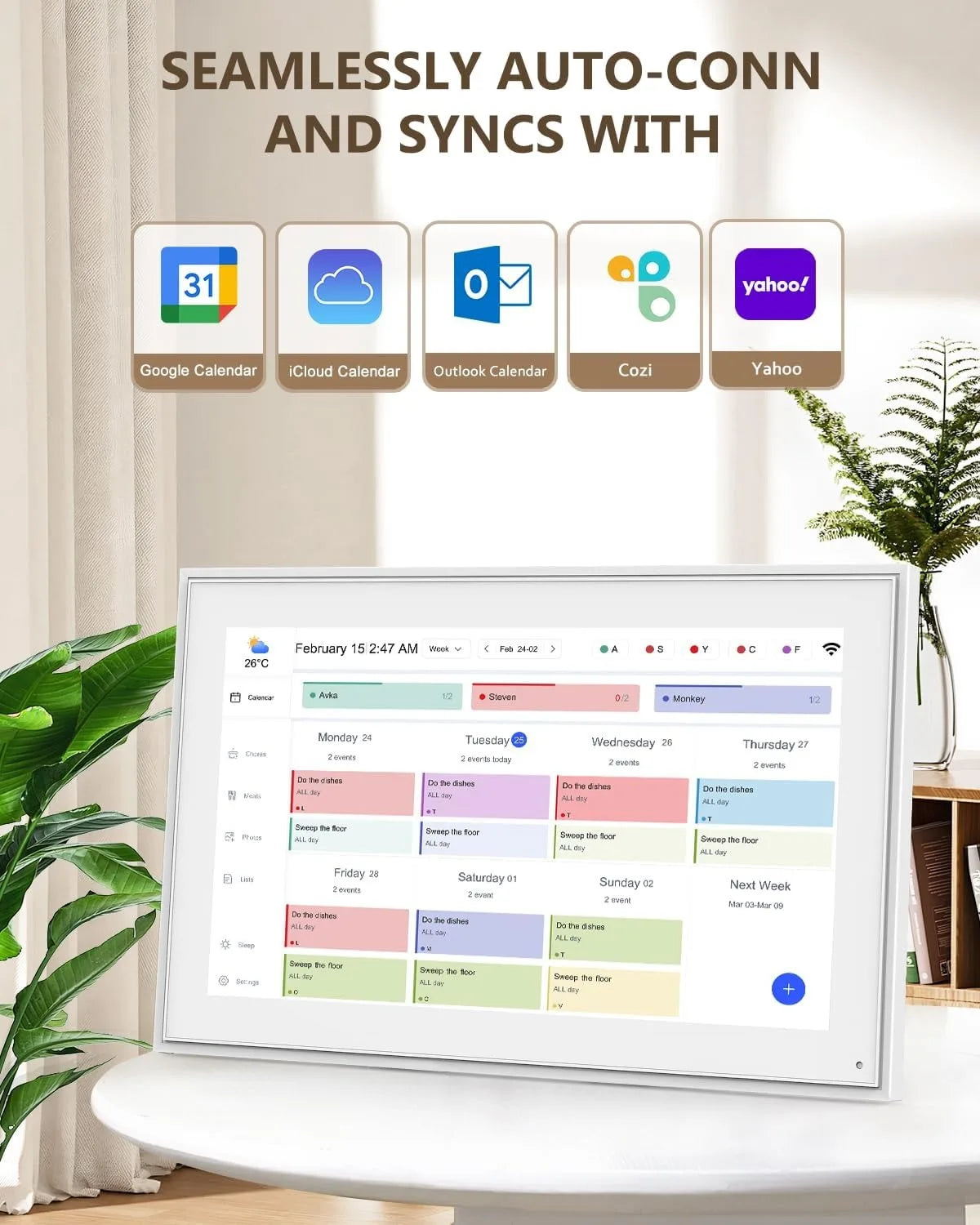 Hindetel 10 inch  smart digital calendar photo frame touchscreen auto syc google calender apple for family calendar screen