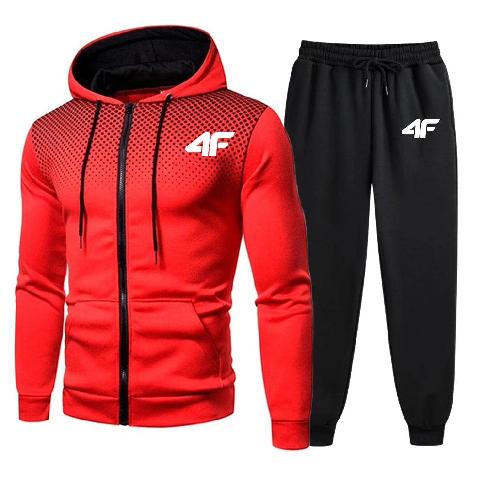 Men's Zip-up Hoodie Black Sweat Pants Fall & Winter