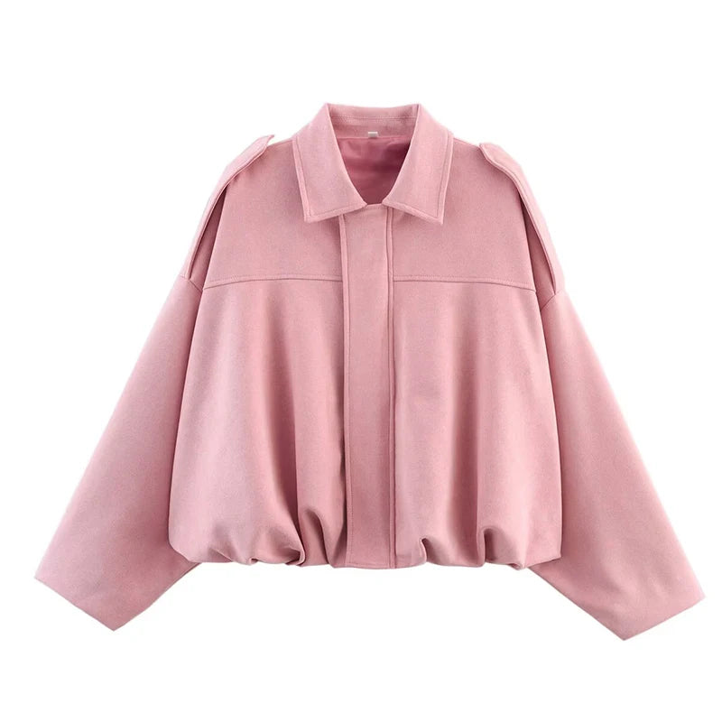 Women's Bomber Jackets Coats Fashion Turn-down Collar Long Sleeve Loose Coats Vintage Female Outerwear Chic Tops