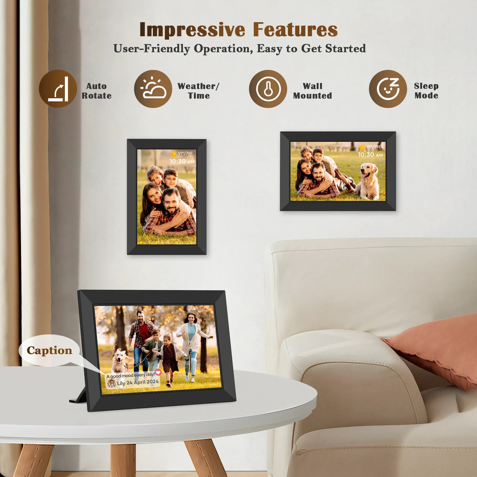 Share Instantly Photos with Grandma，10.1 Inch Smart WiFi Digital Photo Frame 32G FRAMEO  LCD Touch Screen Auto-Rotate