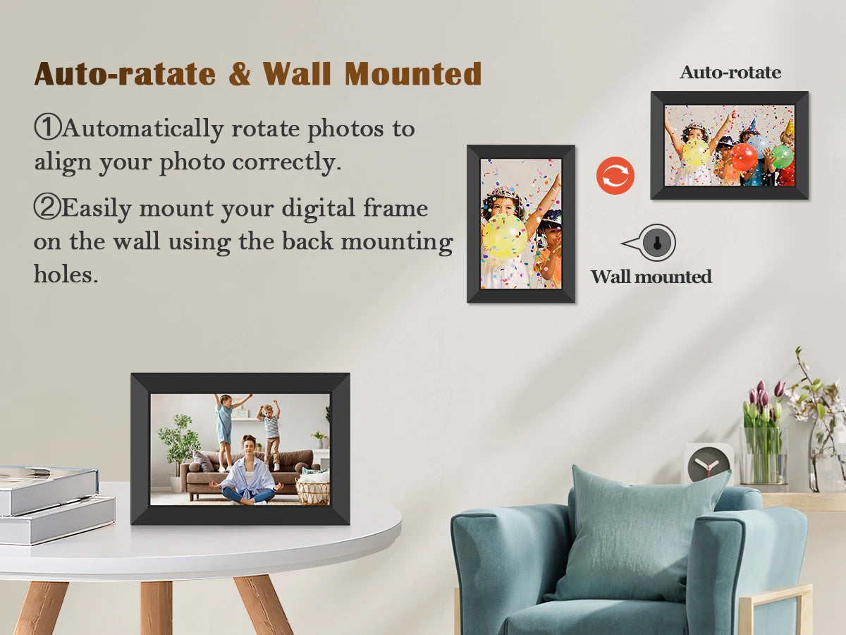 Share Instantly Photos with Grandma，10.1 Inch Smart WiFi Digital Photo Frame 32G FRAMEO  LCD Touch Screen Auto-Rotate