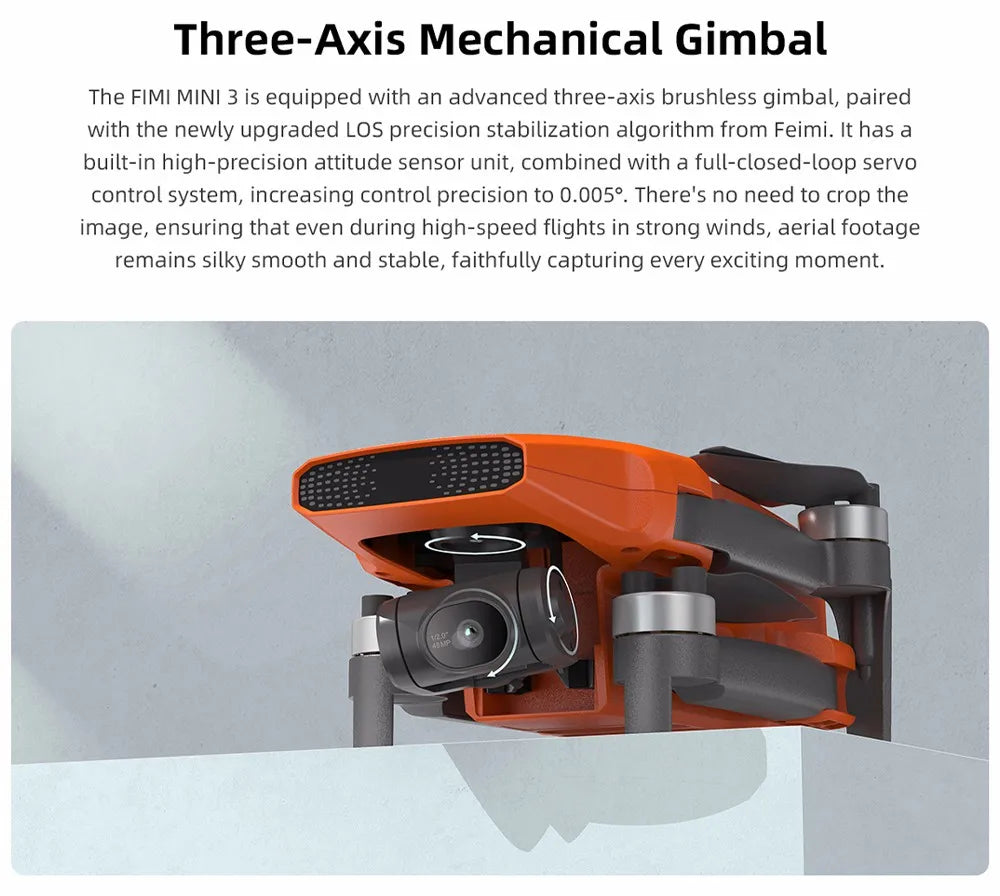 FIMI Mini 3 4K GPS drone with 3-Axis Gimbal 249g 4K/60FPS 48MP 9KM Transmission 64-Min Flight Time Super Night Video Auto Return