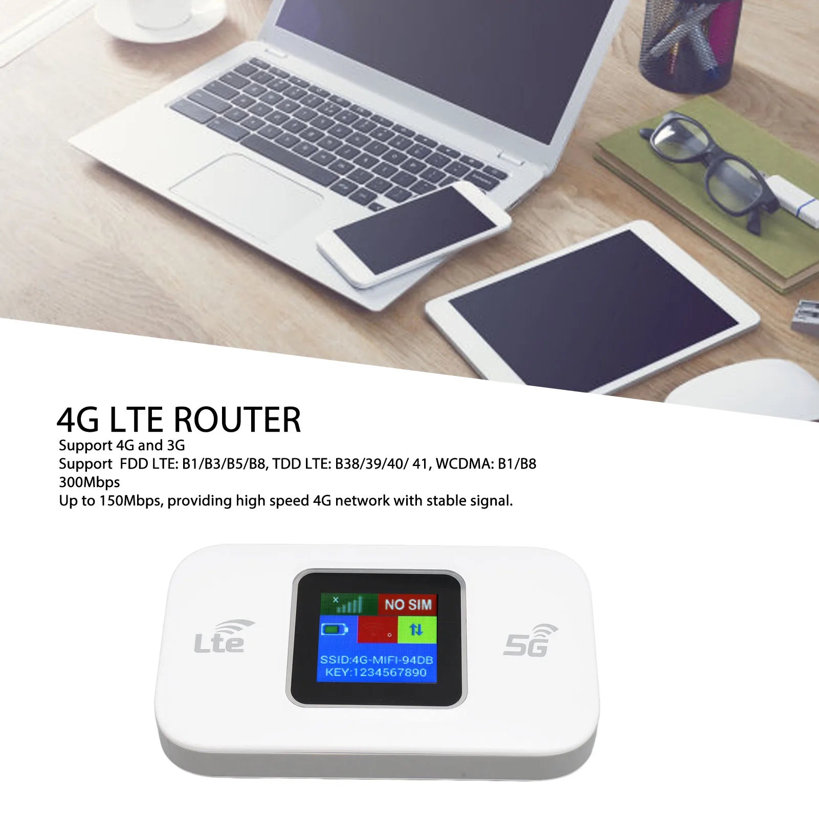Portable 4G LTE WiFi Modem Professional 300Mbps High Speed Color Screen 4G Mobile WiFi Router for Mobile Phone Laptop Tablet