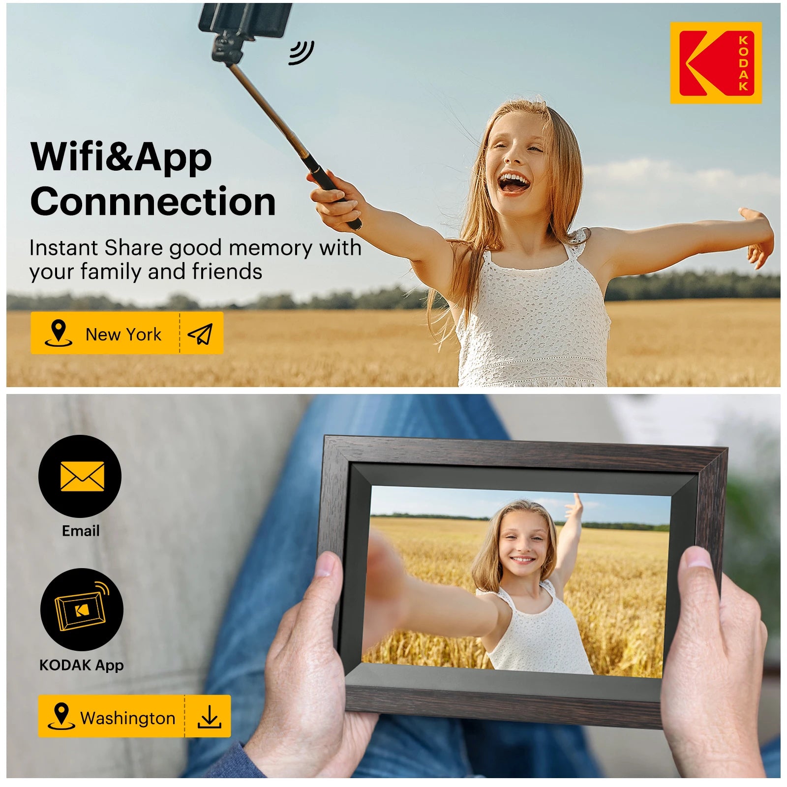 【1 Year Warranty】 Kodak 10 Inch Digital Picture Frame, 800*1280 HD Touch Screen with 32G Memory,Full Function Electronic Album