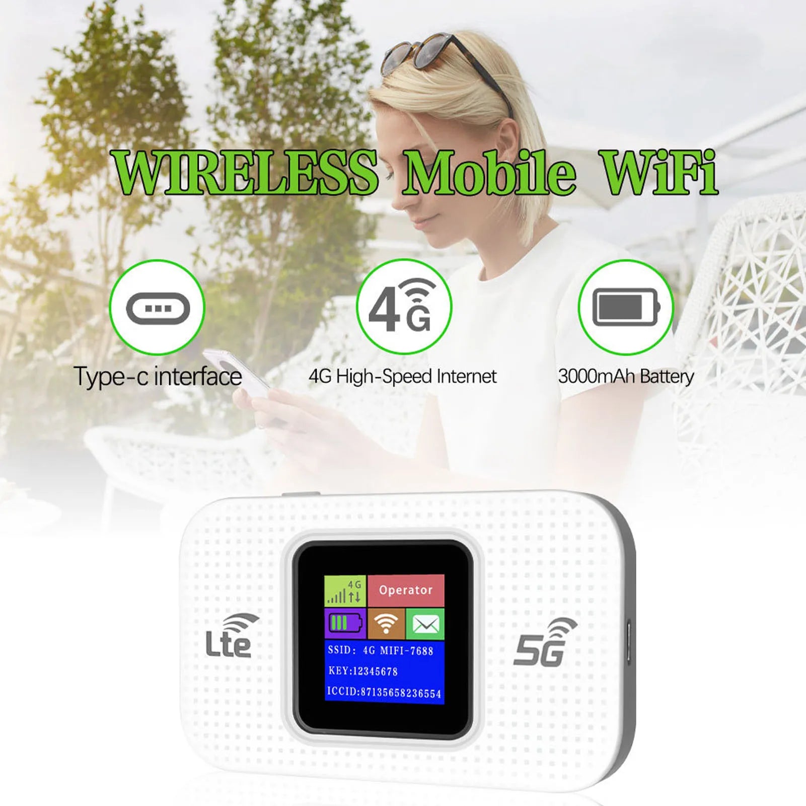 Portable 4G LTE WiFi Modem Professional 300Mbps High Speed Color Screen 4G Mobile WiFi Router for Mobile Phone Laptop Tablet