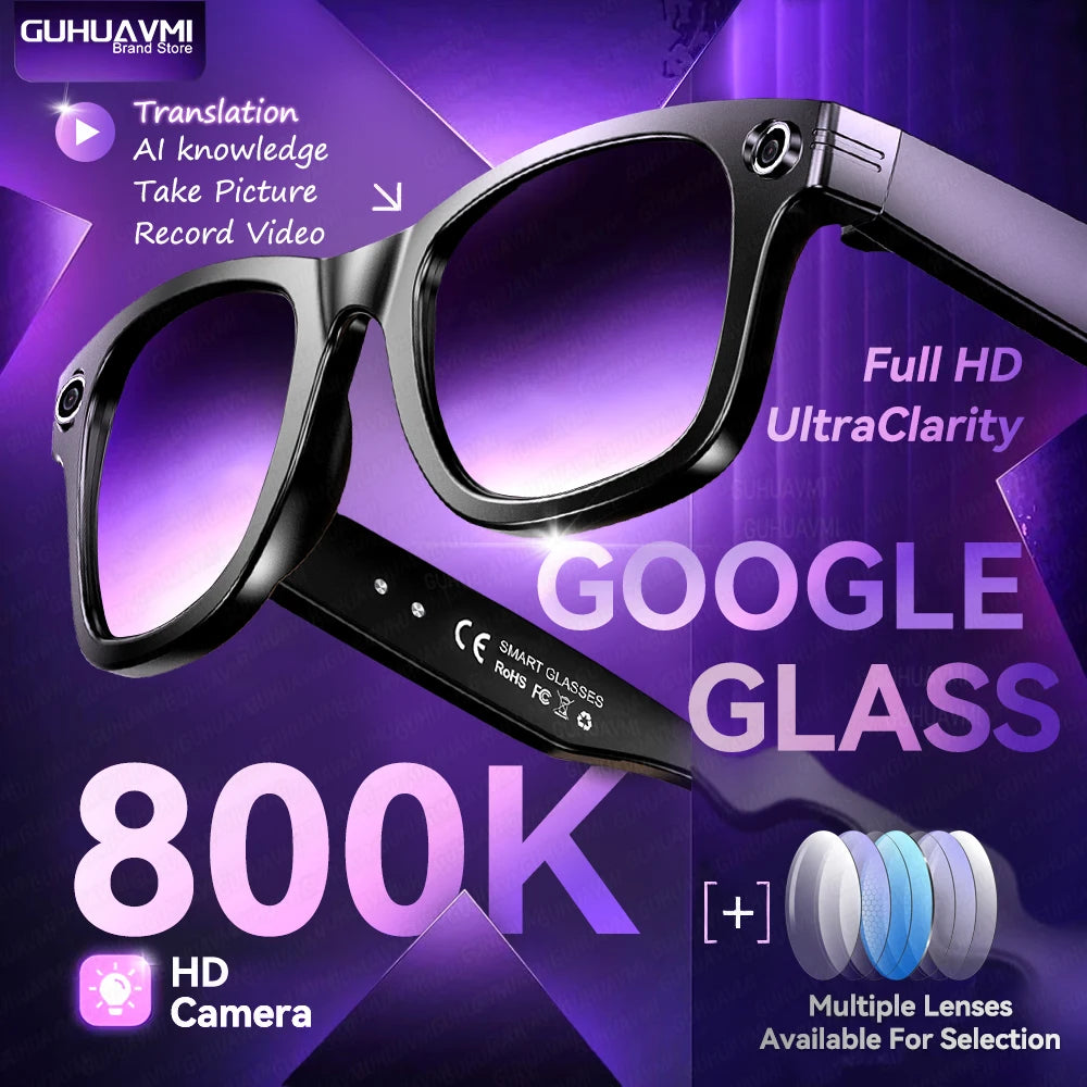 AI Smart Sun Glasses with 8MP Camera Video Recording 100+ Languages Translation Bluetooth