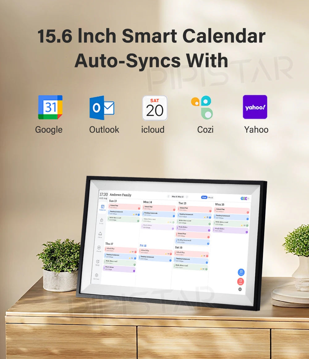 15.6-inch Home Smart Digital Calendar Touchscreen Interactive Display Home Schedule WiFi Sync and Digital Photo Frame