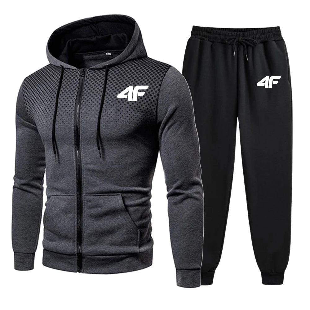 Men's Zip-up Hoodie Black Sweat Pants Fall & Winter