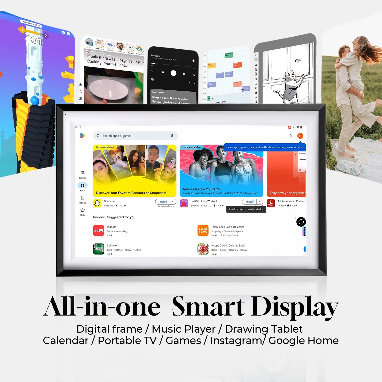 15.6 Inch Changing Smart Display Canvas touchscreen Google Calendar&HomeHub&Assistant Smart TV Gift for Family Music Frame