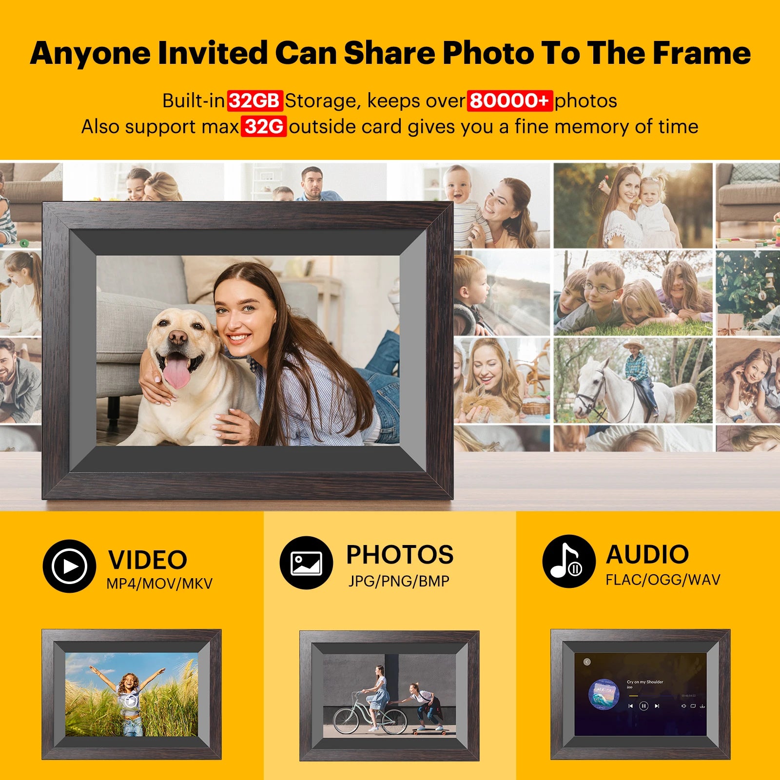 【1 Year Warranty】 Kodak 10 Inch Digital Picture Frame, 800*1280 HD Touch Screen with 32G Memory,Full Function Electronic Album