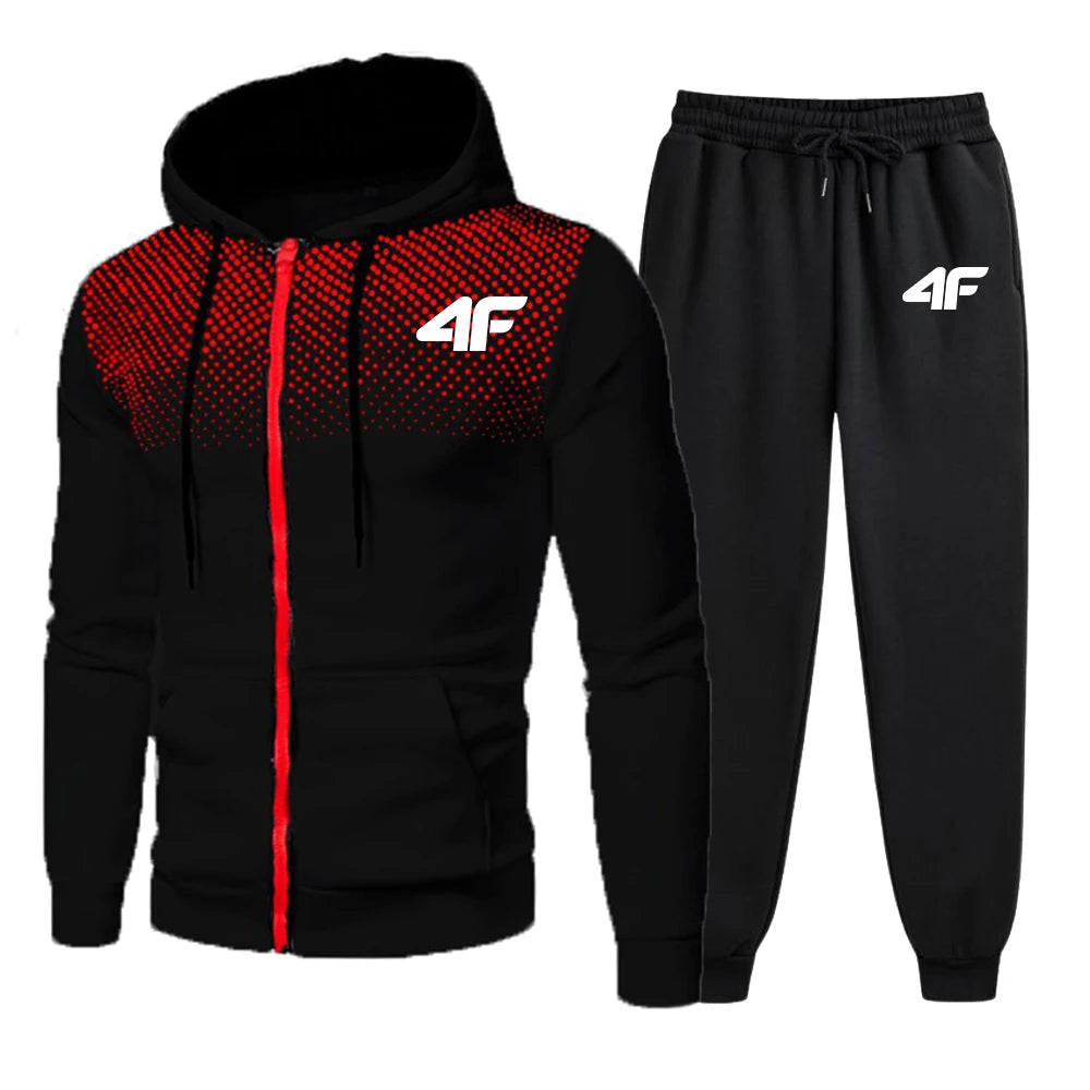Men's Zip-up Hoodie Black Sweat Pants Fall & Winter