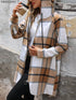 2025 Women Autumn Long Hooded Coat Female Brown Plaid Print Jacket Zipper Long Sleeve Coat Winter Lady Casual Outwear Clothing