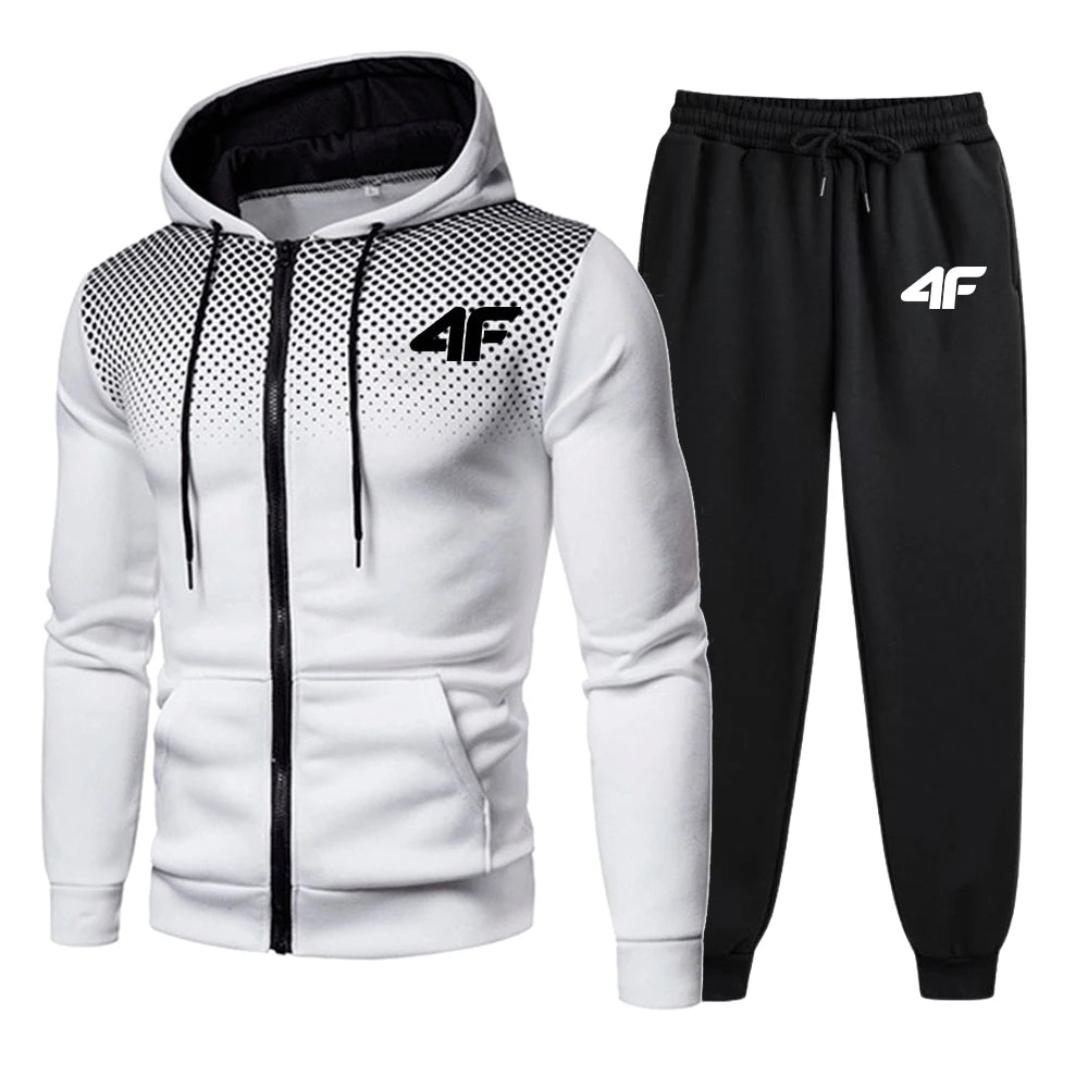 Men's Zip-up Hoodie Black Sweat Pants Fall & Winter
