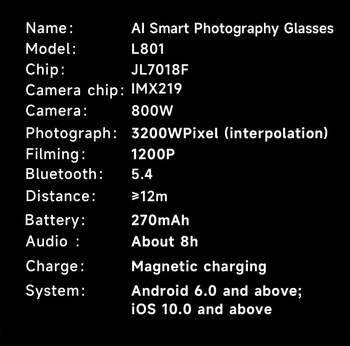 Smart Glasses With 8M HD camera 1200P anti-shake HD video AI intelligent voice assistant Real-time translation Object recognion