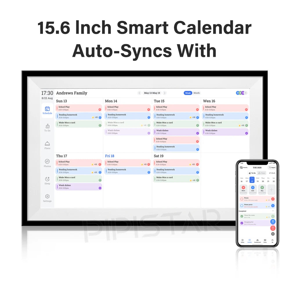 15.6-inch Home Smart Digital Calendar Touchscreen Interactive Display Home Schedule WiFi Sync and Digital Photo Frame