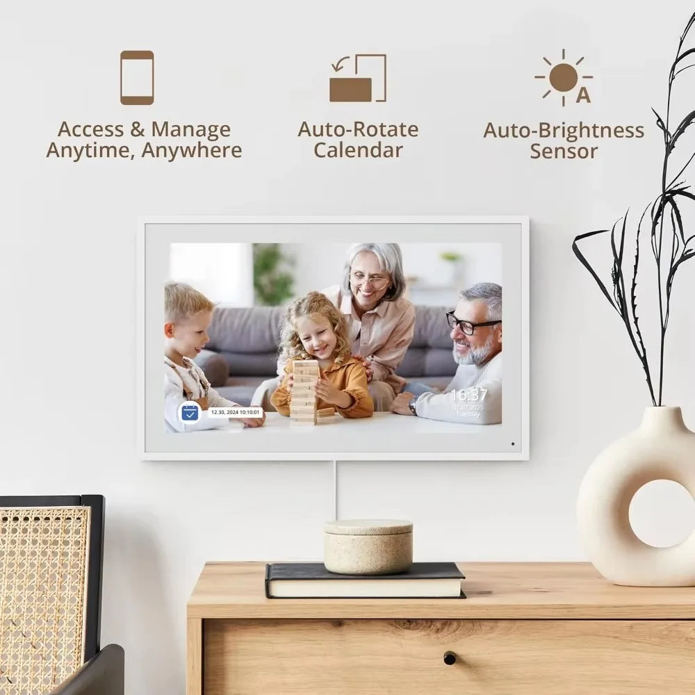 Hindetel 10 inch  smart digital calendar photo frame touchscreen auto syc google calender apple for family calendar screen