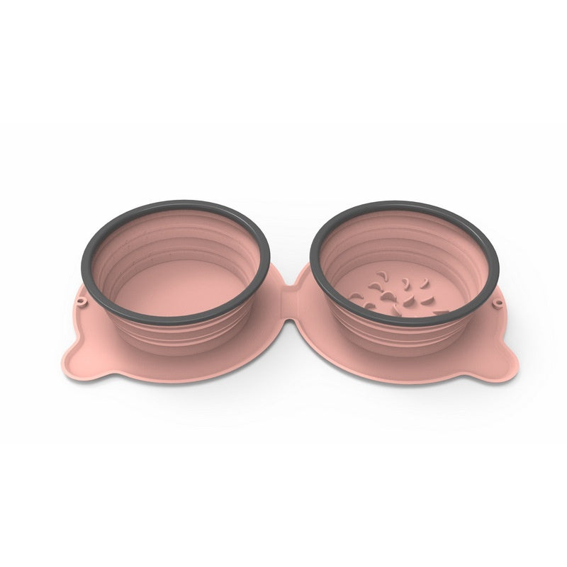 Portable Silicone Double Dog Food Bowls – Foldable, Non-Slip, Travel-Friendly