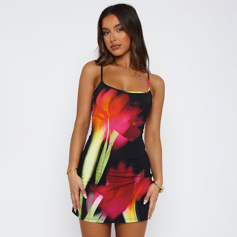 Summer Flowers Printed Suspender Dress