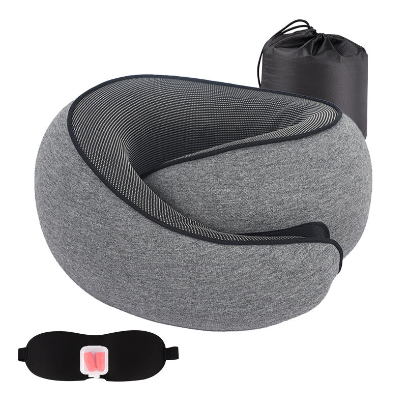 Memory Foam Travel Neck Pillow with Eye Mask – Compact Comfort for Airplanes & Cars