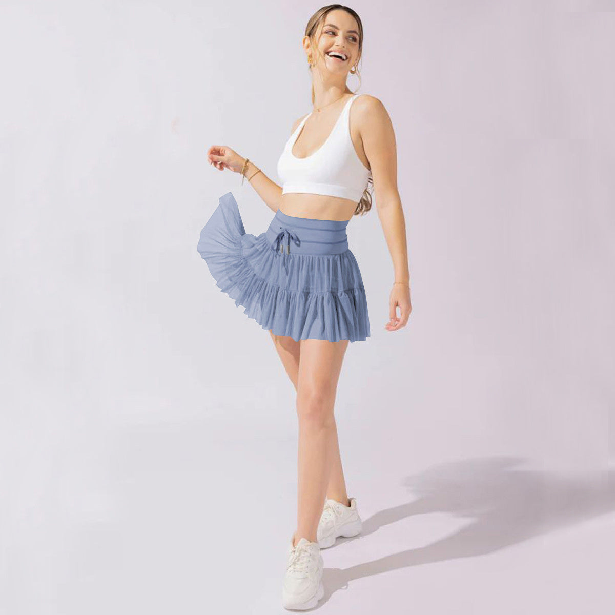 High Waist Lace-Up Sports Skirt with Anti-Exposure Safety Pants – Summer Fashion Pleated Skirt