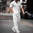 Men's Polo Collar Solid Color Short Sleeve Shirt & Trousers Set