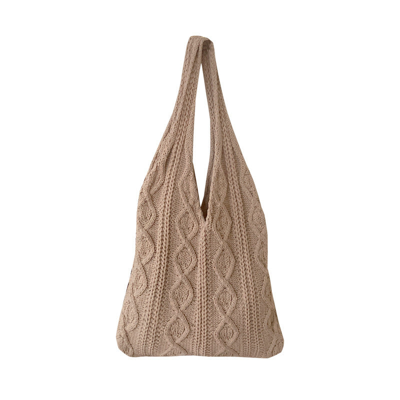 Portable Retro Hollow Knitted Woolen Yarn Bag Shoulder Tote Bag