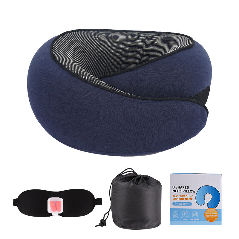 Memory Foam Travel Neck Pillow with Eye Mask – Compact Comfort for Airplanes & Cars