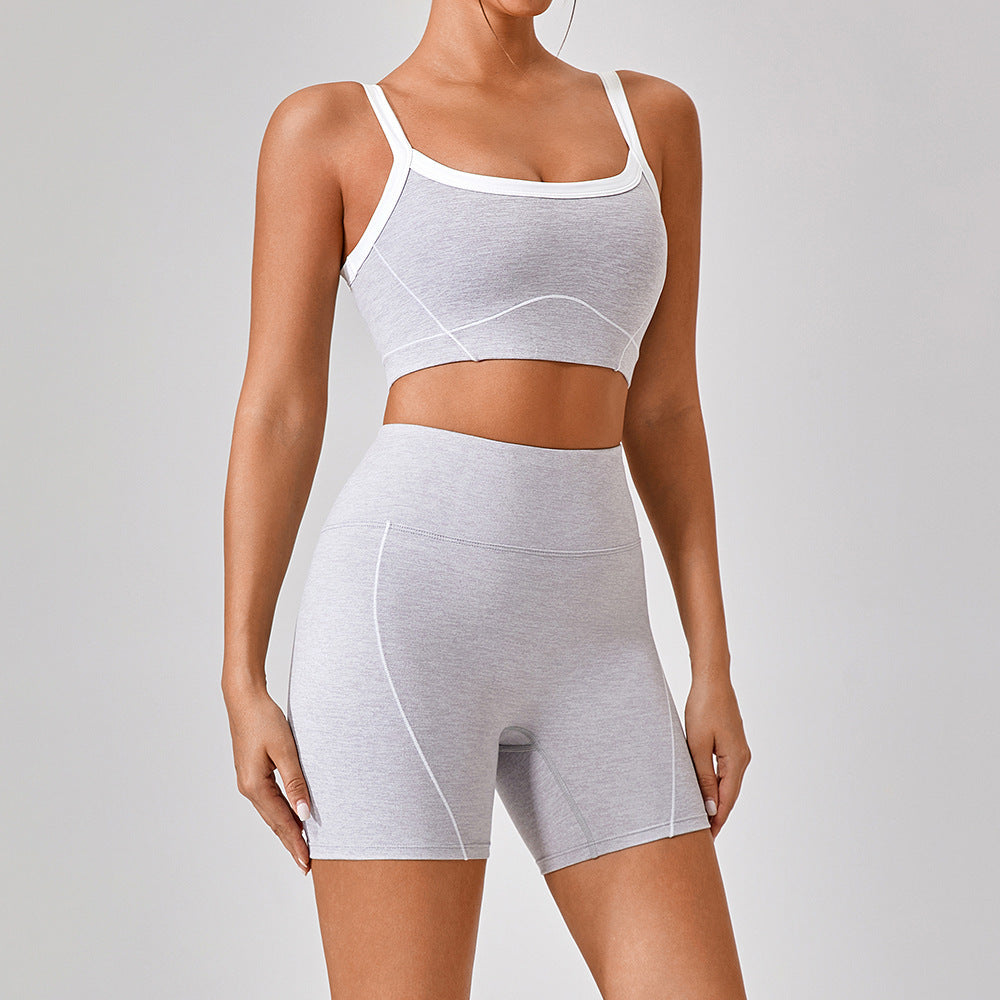Outdoor Sports Yoga Suit – Women's Spaghetti Strap Contrast Color Fitness Set