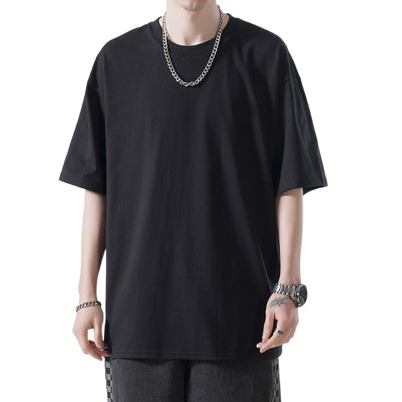 Autumn Men's Short-sleeved Loose Fit T-shirt Cotton Round Neck