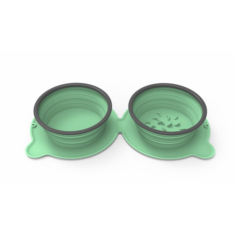 Portable Silicone Double Dog Food Bowls – Foldable, Non-Slip, Travel-Friendly