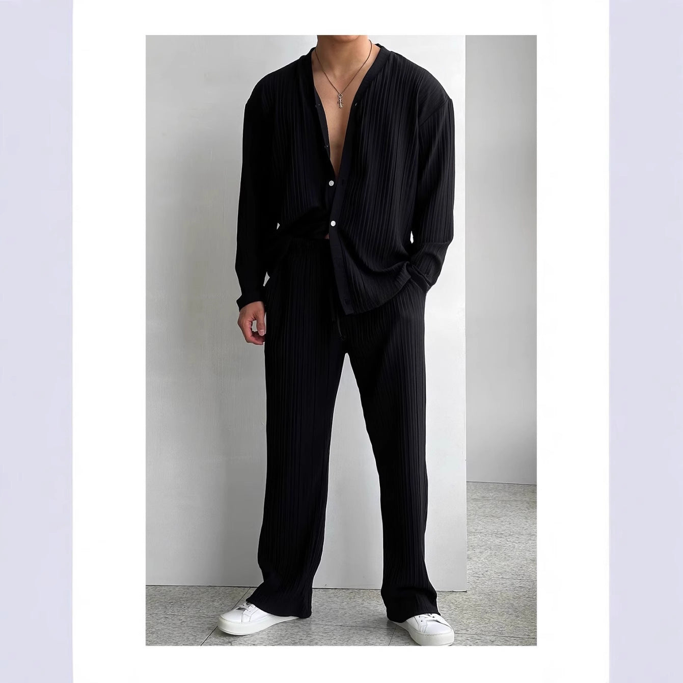 Men's Casual Button Shirt & Long Sleeve Trousers Suit