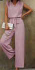 Women’s Solid Color Sleeveless Top & Belted Long Pants Set