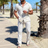 Men's Polo Collar Solid Color Short Sleeve Shirt & Trousers Set