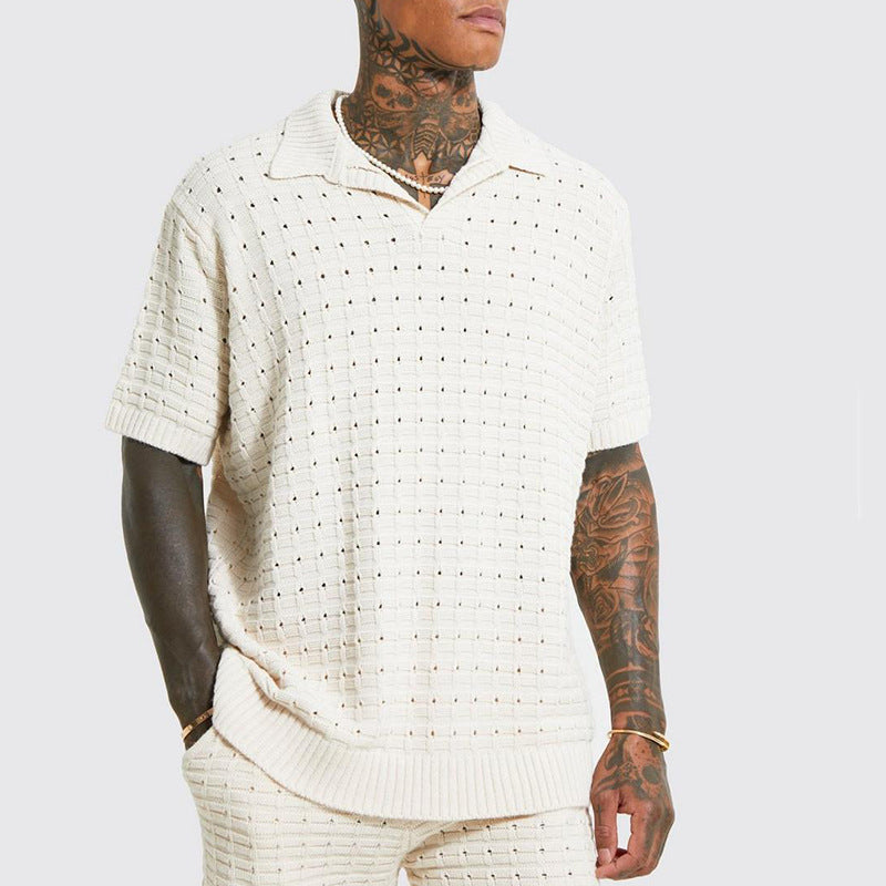 Men's Knitted Short-Sleeved Casual Shirt