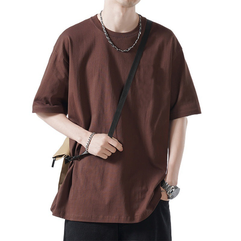 Autumn Men's Short-sleeved Loose Fit T-shirt Cotton Round Neck