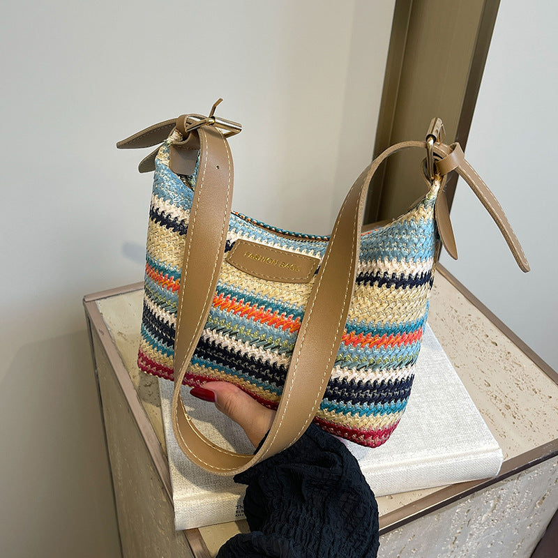Fashion Color Contrast Woven Shoulder Bag