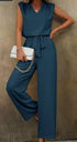 Women’s Solid Color Sleeveless Top & Belted Long Pants Set