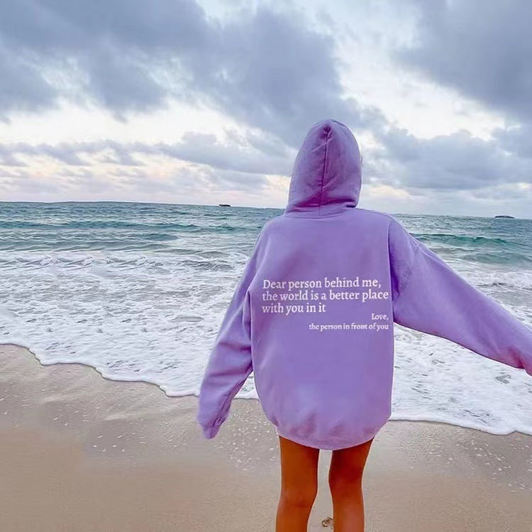 Women's Plush Letter Printed Hoodie – Trendy Unisex Pullover