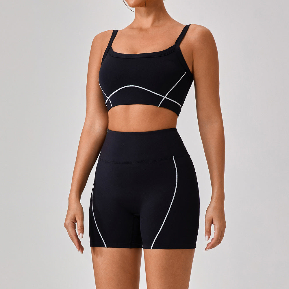 Outdoor Sports Yoga Suit – Women's Spaghetti Strap Contrast Color Fitness Set